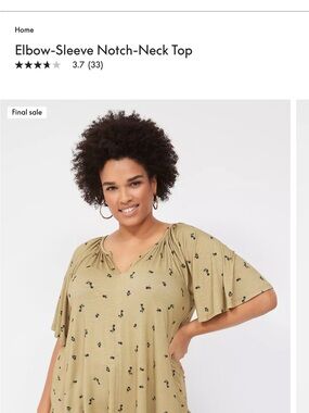 Lane Bryant Olive Notch-Neck Tunic with Black Floral Print